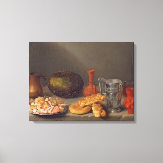 Nog steeds leven met brood, 1648 canvas afdruk (Voorkant)