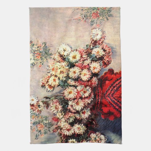 Nog steeds leven met Chrysanthema's van Claude Mon Theedoek (Verticaal)