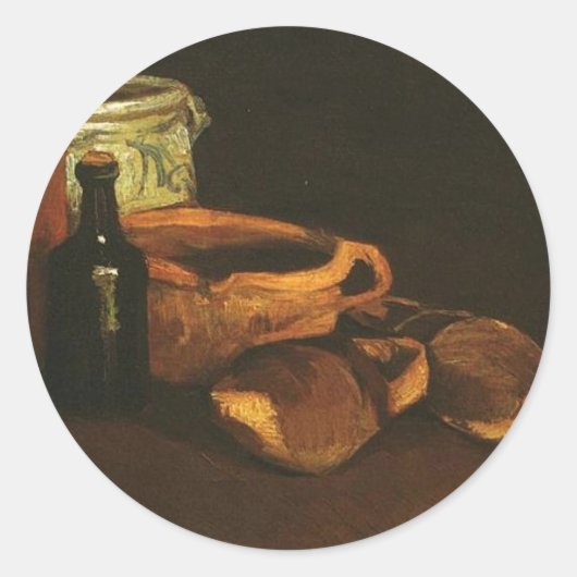 Nog steeds leven met Clogs en Pots, Van Gogh Ronde Sticker (Voorkant)