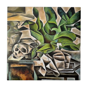 Nog steeds leven met Cranium Geometric Vanitas Art Tegeltje