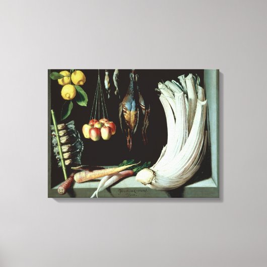 Nog steeds leven met dode vogels, vruchten en canvas afdruk (Voorkant)