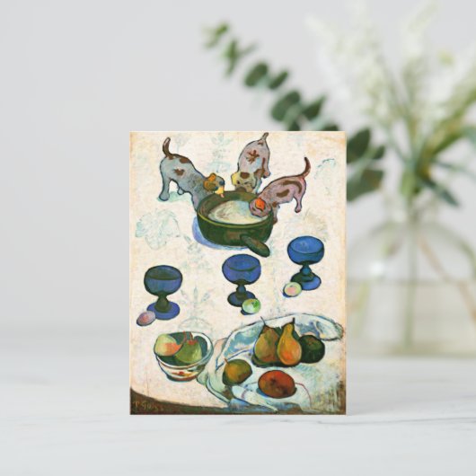 Nog steeds leven met drie Puppies, Paul Gauguin Briefkaart (Staand voorkant)