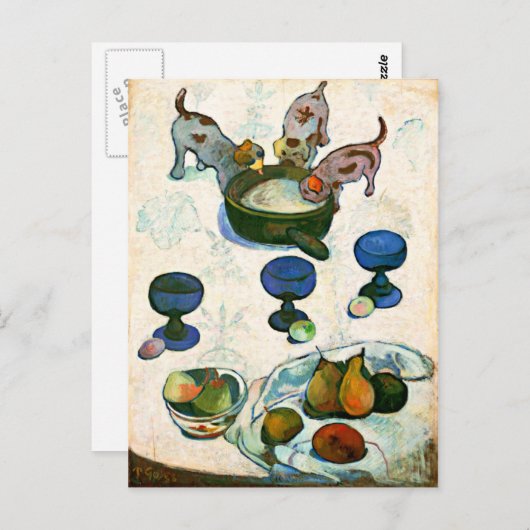 Nog steeds leven met drie Puppies, Paul Gauguin Briefkaart (Voorkant / Achterkant)