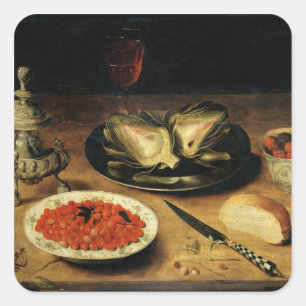 Nog steeds leven met een Artichoke Vierkante Sticker