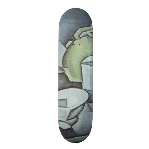 Nog steeds leven met een fles wijn en een ooroorlo persoonlijk skateboard