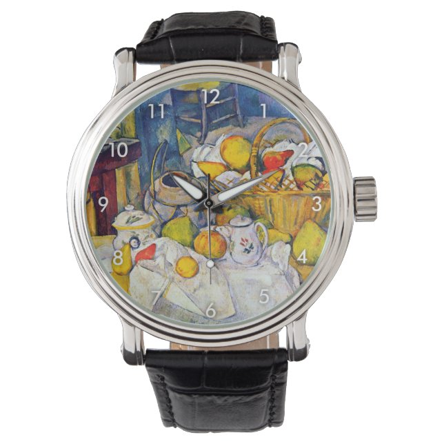 Nog steeds leven met een fruitmandje, Paul Cezanne Horloge (Voorkant)