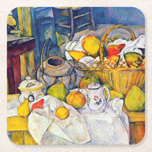 Nog steeds leven met een fruitmandje, Paul Cezanne Kartonnen Onderzetters (Voorkant)