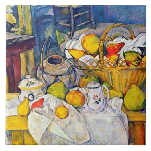 Nog steeds leven met een fruitmandje, Paul Cezanne Tegeltje (Voorkant)