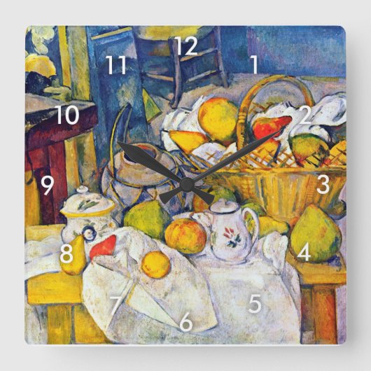 Nog steeds leven met een fruitmandje, Paul Cezanne Vierkante Klok (Voorkant)