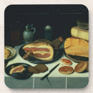 Nog steeds leven met een ham (olie op het paneel) bier onderzetter