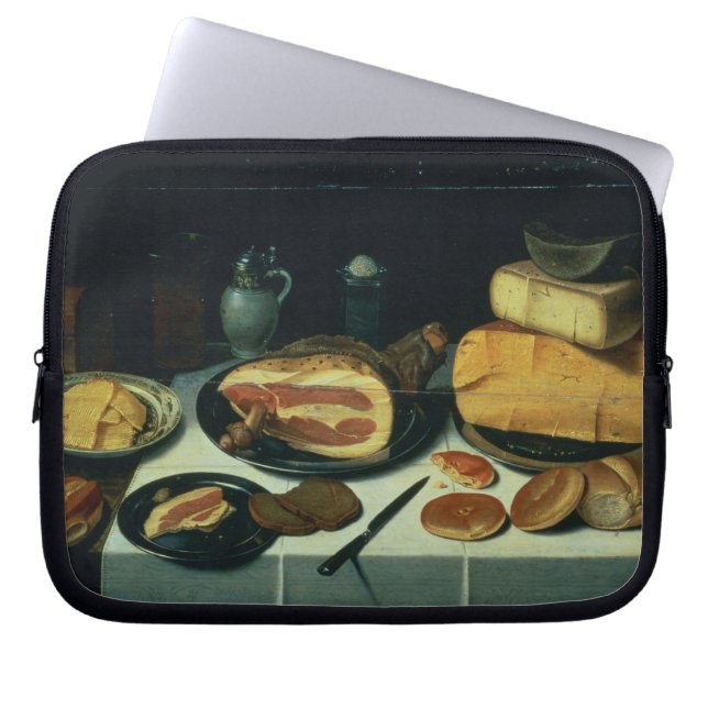Nog steeds leven met een ham (olie op het paneel) laptop sleeve (Voorkant)