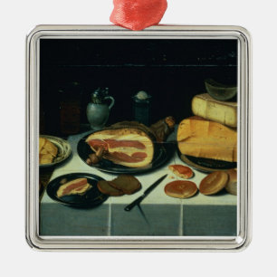 Nog steeds leven met een ham (olie op het paneel) metalen ornament