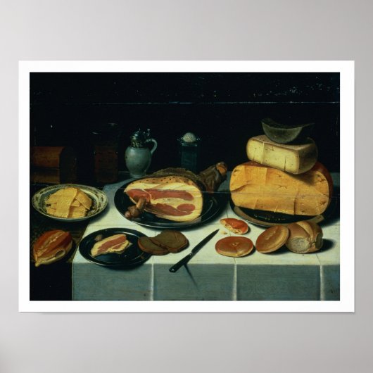 Nog steeds leven met een ham (olie op het paneel) poster (Voorkant)