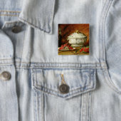 Nog steeds leven met een Soup Tureen Vierkante Button 5,1 Cm (In situ)