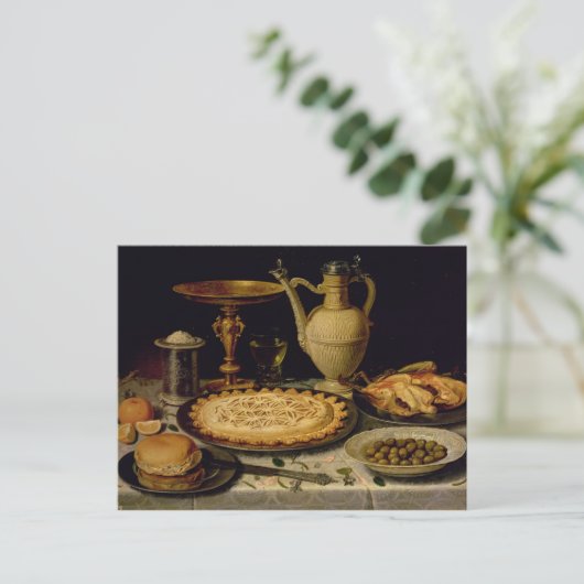 Nog steeds leven met een tart, kip, brood en olijv briefkaart (Staand voorkant)