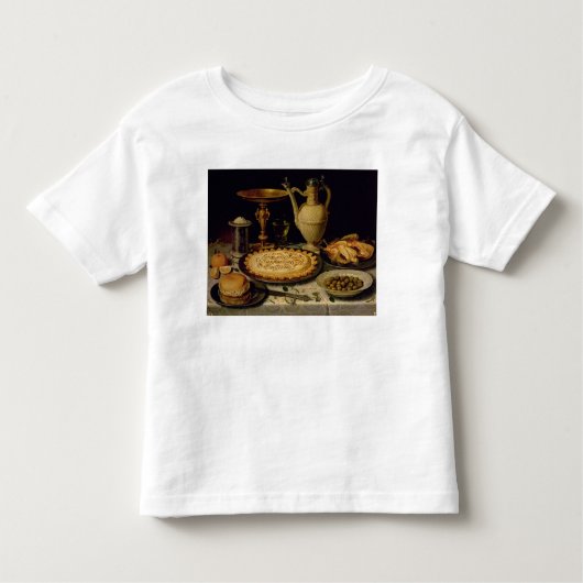 Nog steeds leven met een tart, kip, brood en olijv kinder shirts (Voorkant)