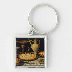 Nog steeds leven met een tart, kip, brood en olijv sleutelhanger