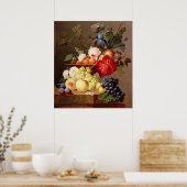 Nog steeds leven met fruit en bloemen poster (Keuken)