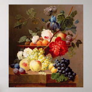 Nog steeds leven met fruit en bloemen poster