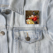 Nog steeds leven met fruit en bloemen vierkante button 5,1 cm (In situ)