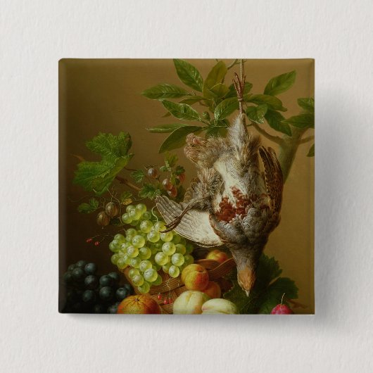 Nog steeds leven met fruit en een dode patrijs vierkante button 5,1 cm (Voorkant)