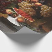 Nog steeds leven met fruit, oesters en wijnschilde cadeaupapier (Hoek)