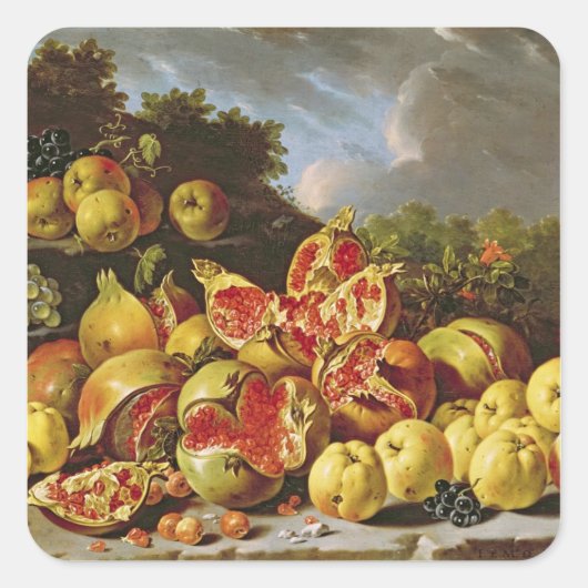 Nog steeds leven met granaatappels vierkante sticker (Voorkant)