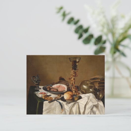 Nog steeds leven met ham, boeken en sierschepen briefkaart (Staand voorkant)