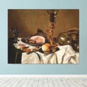 Nog steeds leven met ham, boeken en sierschepen canvas afdruk (Insitu (Houten vloer))