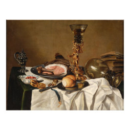 Nog steeds leven met ham, boeken en sierschepen foto afdruk