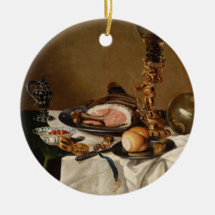 Nog steeds leven met ham, boeken en sierschepen keramisch ornament