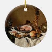 Nog steeds leven met ham, boeken en sierschepen keramisch ornament (Achterkant)