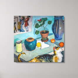 Nog steeds leven met kat | Auguste Macke | Canvas Afdruk