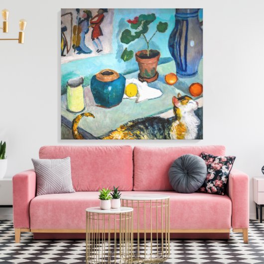 Nog steeds leven met kat | Auguste Macke | Canvas Afdruk (Insitu (Woonkamer))