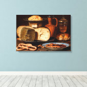 Nog steeds leven met kazen, amandelen en pretzels canvas afdruk (Insitu (Houten vloer))