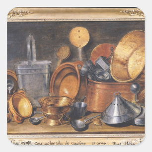 Nog steeds leven met keukengereedschap vierkante sticker