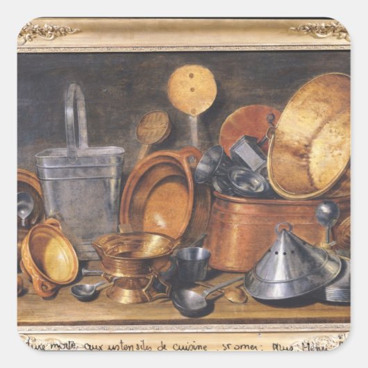 Nog steeds leven met keukengereedschap vierkante sticker (Voorkant)