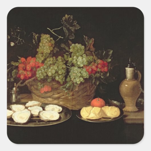 Nog steeds leven met oesters vierkante sticker (Voorkant)