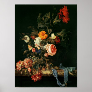 Nog steeds leven met papavers en Rozen Poster