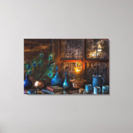  Nog steeds leven met Peacock Feathers Canvas Afdruk