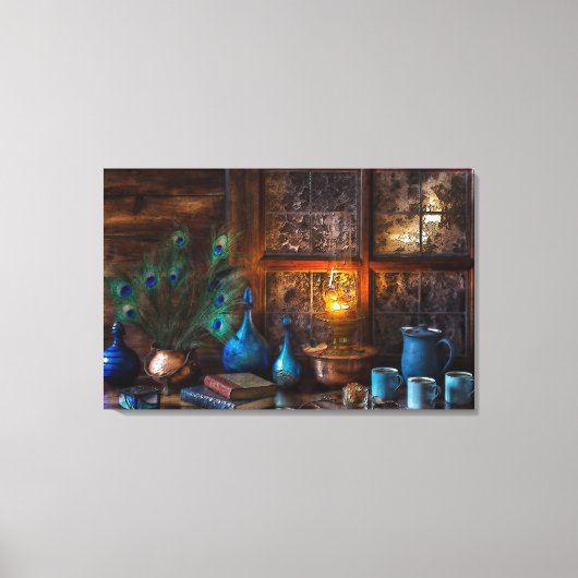  Nog steeds leven met Peacock Feathers Canvas Afdruk (Voorkant)