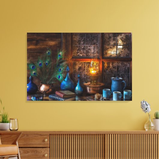 Nog steeds leven met Peacock Feathers Canvas Afdruk (Insitu (Woonkamer))