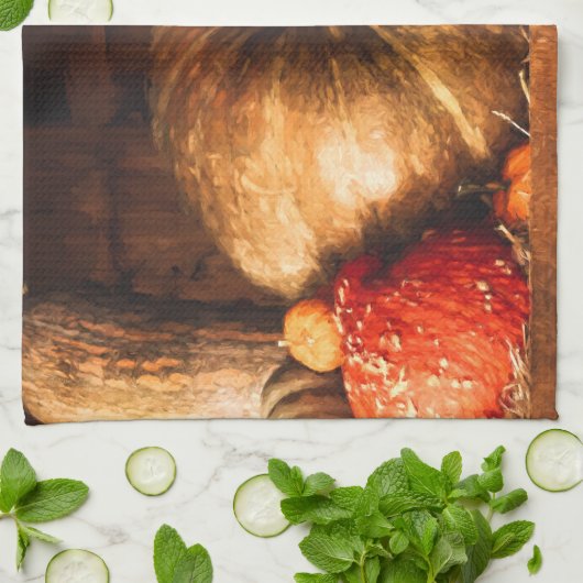 Nog steeds leven met pompoenen en keukenhanddoeken (Gevouwen)