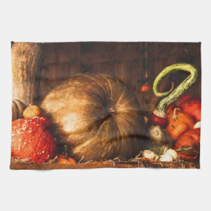 Nog steeds leven met pompoenen en keukenhanddoeken