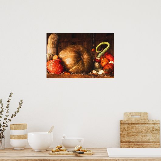 Nog steeds leven met pompoenen en pompoenen afdruk poster (Keuken)
