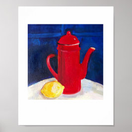 nog steeds leven met rode koffiepot en citroen poster