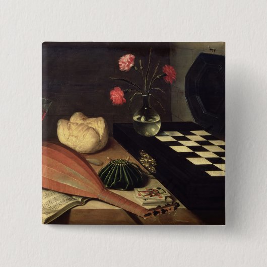 Nog steeds leven met schaakbord, 1630 vierkante button 5,1 cm (Voorkant)