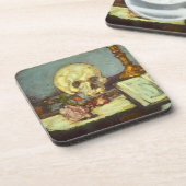 Nog steeds leven met schedel, kaarsje, boek van Pa Bier Onderzetter (Linkerzijde)