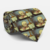 Nog steeds leven met schedel, kaarsje, boek van Pa Stropdas (Opgerold)