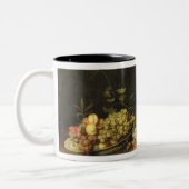 Nog steeds leven met spel en fruit tweekleurige koffiemok (Links)